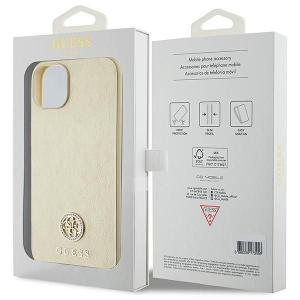 Tagakaaned Guess Guess Leather 4G Metal Logo Strass case for iPhone 15 - gold