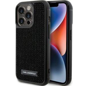 Aizmugurējais vāciņš Karl Lagerfeld  Karl Lagerfeld Rhinestone Logo Metal Plate case for iPhone 15 Pro - black 