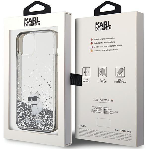 Back panel cover Karl Lagerfeld Karl Lagerfeld Liquid Glitter Choupette case for iPhone 15 Plus - transparent