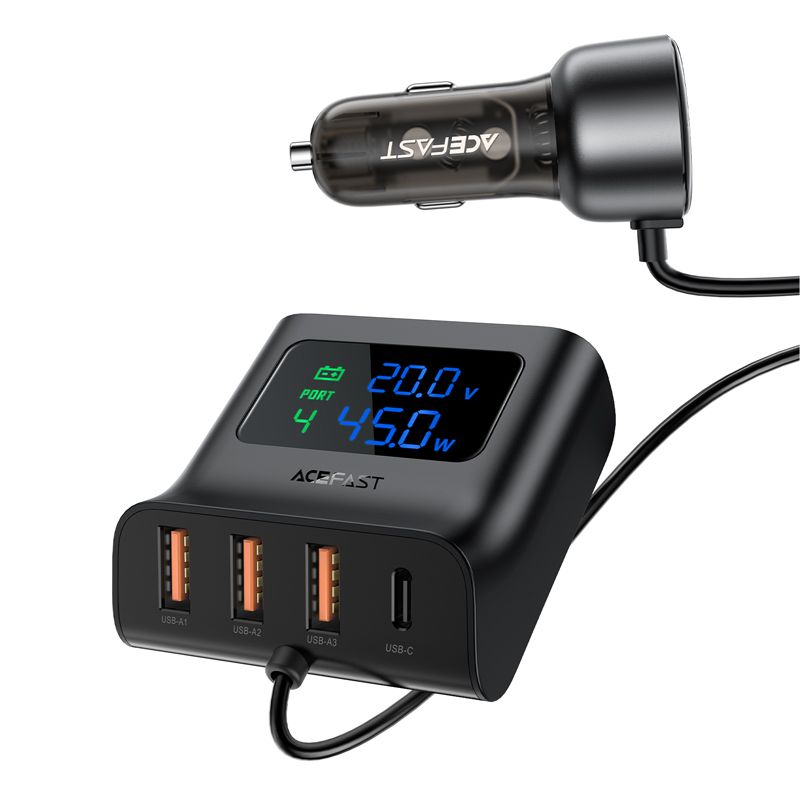 Adaptrid Acefast Acefast B11 138W USB-A USB-C Car Charger with 6 Ports - Black