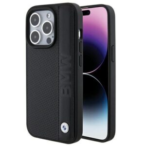 Aizmugurējais vāciņš BMW  BMW Leather Textured & Stripe case for iPhone 15 Pro - black 