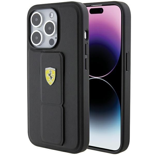 Tagakaaned Ferrari Ferrari Grip Stand Metal Logo case for iPhone 15 Pro - black