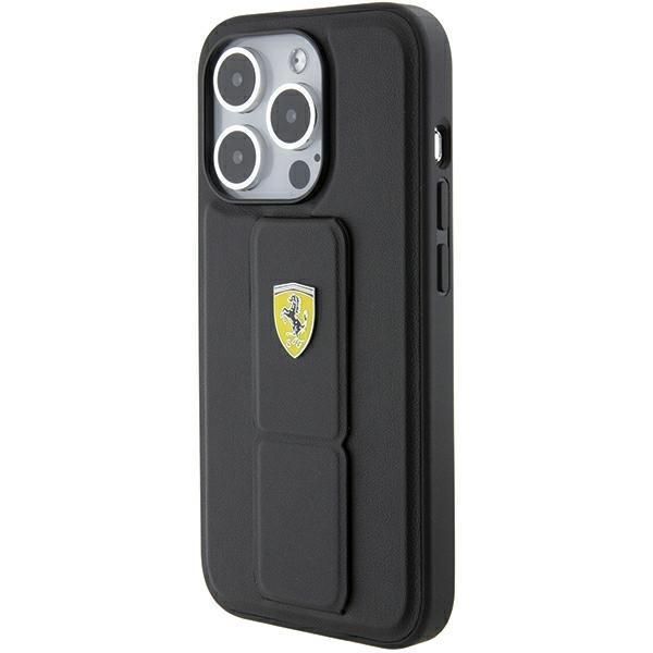 Tagakaaned Ferrari Ferrari Grip Stand Metal Logo case for iPhone 15 Pro - black