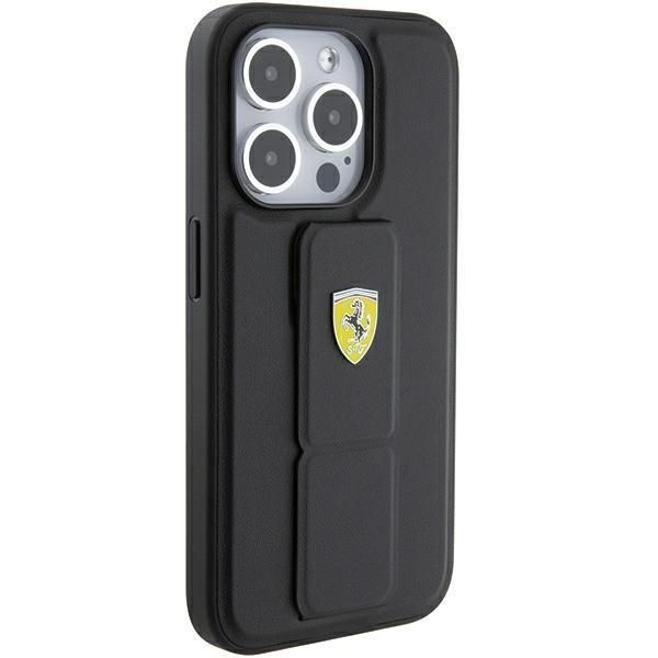 Tagakaaned Ferrari Ferrari Grip Stand Metal Logo case for iPhone 15 Pro - black
