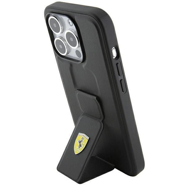 Tagakaaned Ferrari Ferrari Grip Stand Metal Logo case for iPhone 15 Pro - black