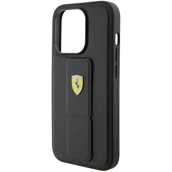 Tagakaaned Ferrari Ferrari Grip Stand Metal Logo case for iPhone 15 Pro Max - black
