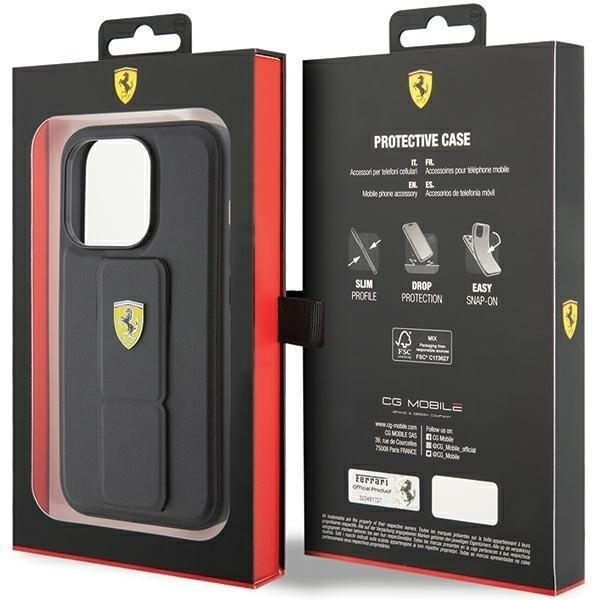 Tagakaaned Ferrari Ferrari Grip Stand Metal Logo case for iPhone 15 Pro Max - black