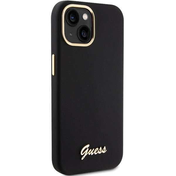 Aizmugurējais vāciņš Guess Guess Silicone Script Metal Logo & Frame case for iPhone 15 - black