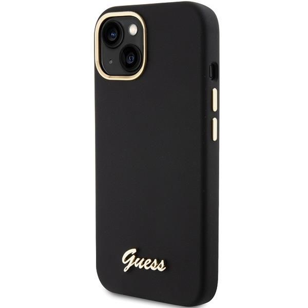 Aizmugurējais vāciņš Guess Guess Silicone Script Metal Logo & Frame case for iPhone 15 - black