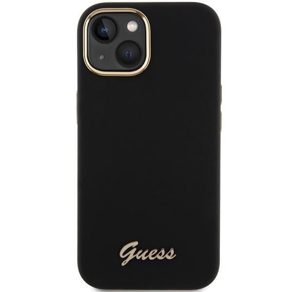 Aizmugurējais vāciņš Guess Guess Silicone Script Metal Logo & Frame case for iPhone 15 - black