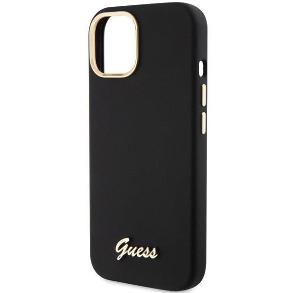 Aizmugurējais vāciņš Guess Guess Silicone Script Metal Logo & Frame case for iPhone 15 - black