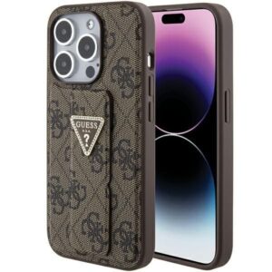 Aizmugurējais vāciņš Guess  Guess Grip Stand 4G Triangle Strass case for iPhone 15 Pro Max - brown