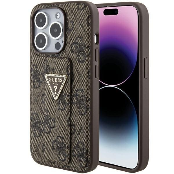 Aizmugurējais vāciņš Guess Guess Grip Stand 4G Triangle Strass case for iPhone 15 Pro Max - brown