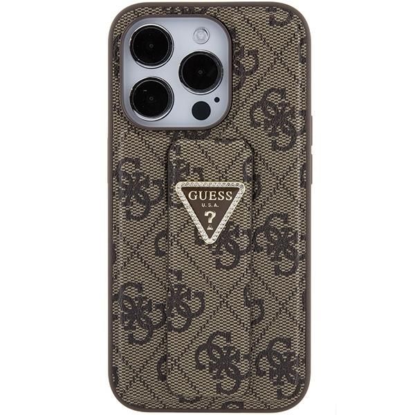 Aizmugurējais vāciņš Guess Guess Grip Stand 4G Triangle Strass case for iPhone 15 Pro Max - brown
