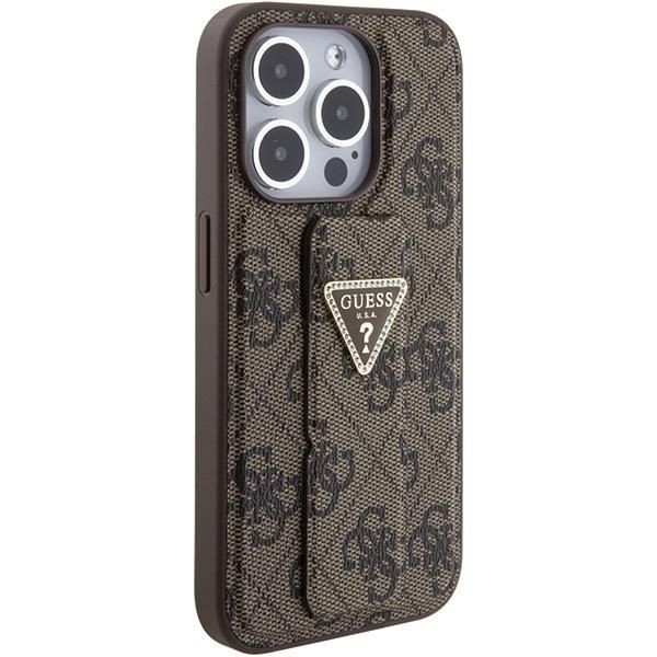 Aizmugurējais vāciņš Guess Guess Grip Stand 4G Triangle Strass case for iPhone 15 Pro Max - brown