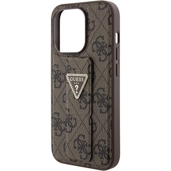 Aizmugurējais vāciņš Guess Guess Grip Stand 4G Triangle Strass case for iPhone 15 Pro Max - brown