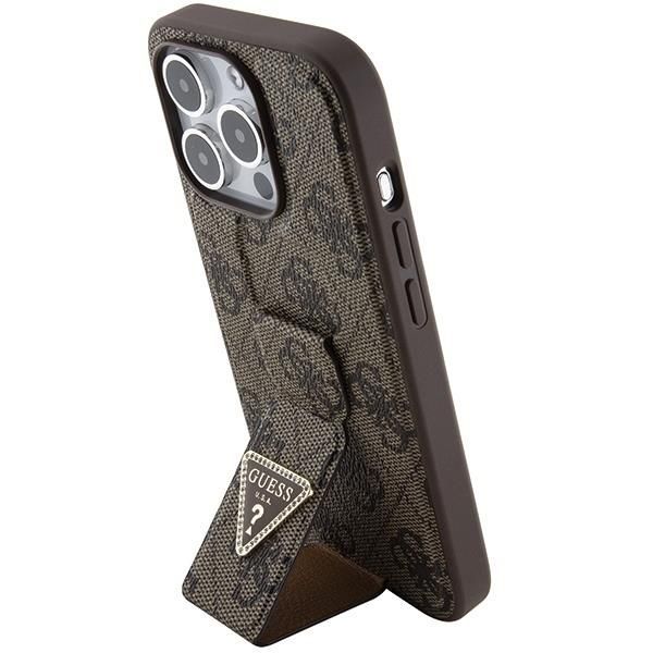 Aizmugurējais vāciņš Guess Guess Grip Stand 4G Triangle Strass case for iPhone 15 Pro Max - brown