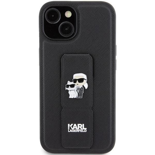 Tagakaaned Karl Lagerfeld Karl Lagerfeld Gripstand Saffiano Karl&Choupette Pins case for iPhone 15 Plus / 14 Plus - black