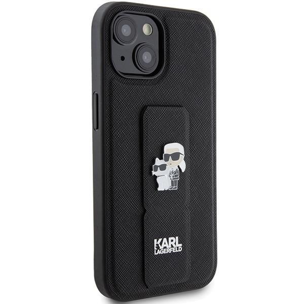 Tagakaaned Karl Lagerfeld Karl Lagerfeld Gripstand Saffiano Karl&Choupette Pins case for iPhone 15 - black