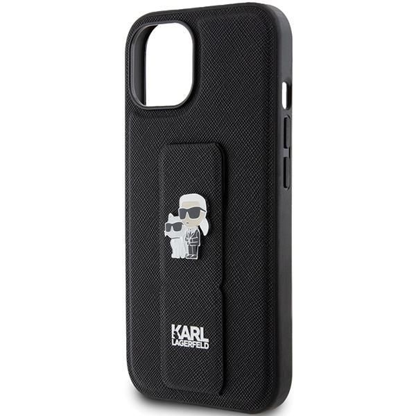 Tagakaaned Karl Lagerfeld Karl Lagerfeld Gripstand Saffiano Karl&Choupette Pins case for iPhone 15 - black