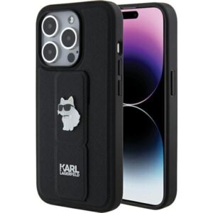 Aizmugurējais vāciņš Karl Lagerfeld  Karl Lagerfeld Gripstand Saffiano Choupette Pins case for iPhone 15 Pro Max - black 