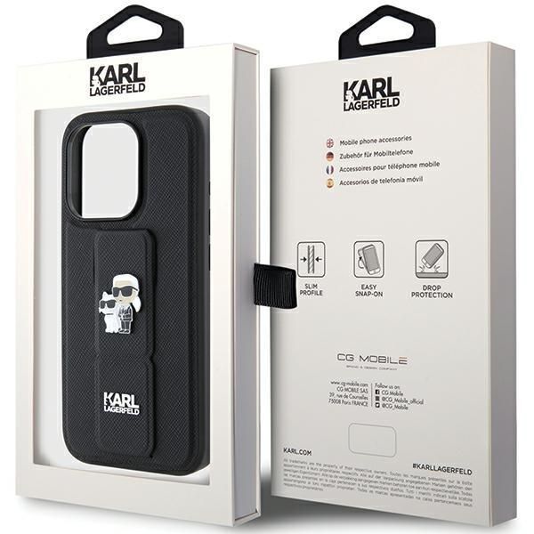 Tagakaaned Karl Lagerfeld Karl Lagerfeld Gripstand Saffiano Karl&Choupette Pins case for iPhone 15 Pro Max - black
