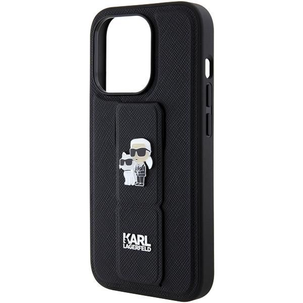 Tagakaaned Karl Lagerfeld Karl Lagerfeld Gripstand Saffiano Karl&Choupette Pins case for iPhone 15 Pro Max - black