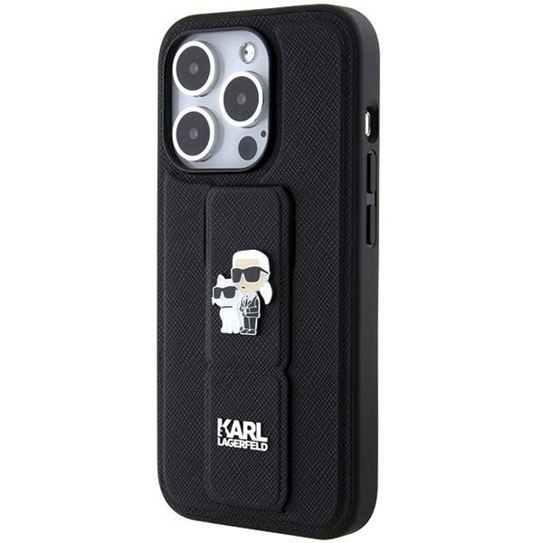 Tagakaaned Karl Lagerfeld Karl Lagerfeld Gripstand Saffiano Karl&Choupette Pins case for iPhone 15 Pro Max - black