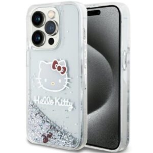 Nugarėlės dėklai Hello Kitty  Hello Kitty Liquid Glitter Charms Kitty Head case for iPhone 13 Pro / 13 - silver 