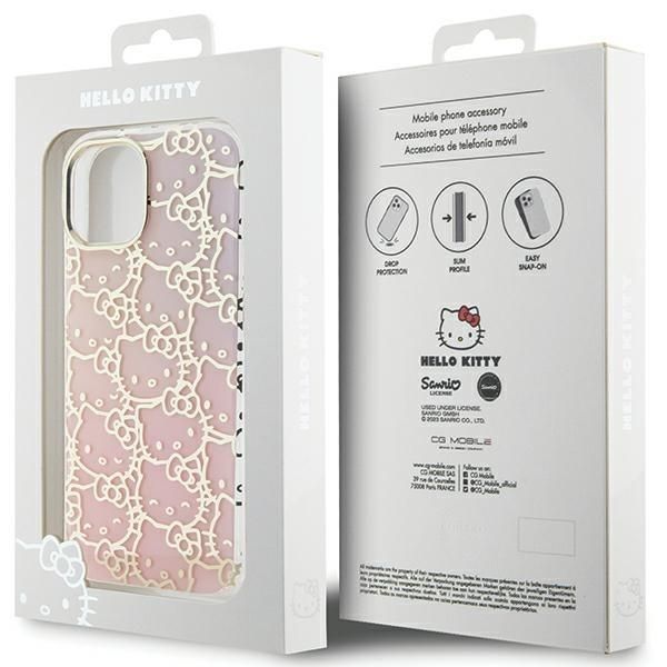 Back panel cover Hello Kitty Hello Kitty IML Gradient Electrop Crowded Kitty Head case for iPhone 15 - pink