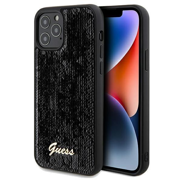 Nugarėlės dėklai Guess Guess Sequin Script Metal case for iPhone 12/12 Pro - black