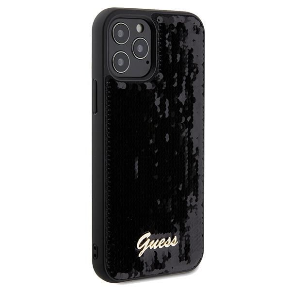 Nugarėlės dėklai Guess Guess Sequin Script Metal case for iPhone 12/12 Pro - black