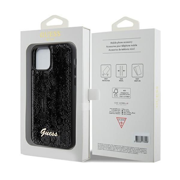 Nugarėlės dėklai Guess Guess Sequin Script Metal case for iPhone 12/12 Pro - black