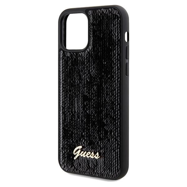 Nugarėlės dėklai Guess Guess Sequin Script Metal case for iPhone 12/12 Pro - black