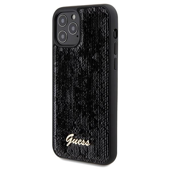 Nugarėlės dėklai Guess Guess Sequin Script Metal case for iPhone 12/12 Pro - black