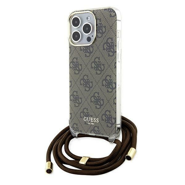 Tagakaaned Guess Guess Crossbody Cord 4G Print case for iPhone 15 Pro Max - brown