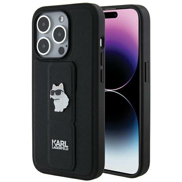 Tagakaaned Karl Lagerfeld Karl Lagerfeld Gripstand Saffiano Choupette Pins case for iPhone 14 Pro Max - black