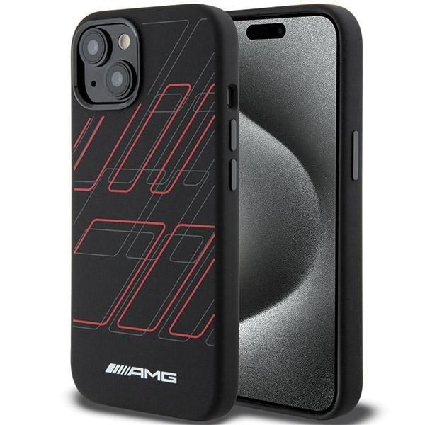 Back panel cover Mercedes-Benz AMG Silicone Large Rhombuses Pattern MagSafe Case for iPhone 15 Plus / 14 Plus - Black