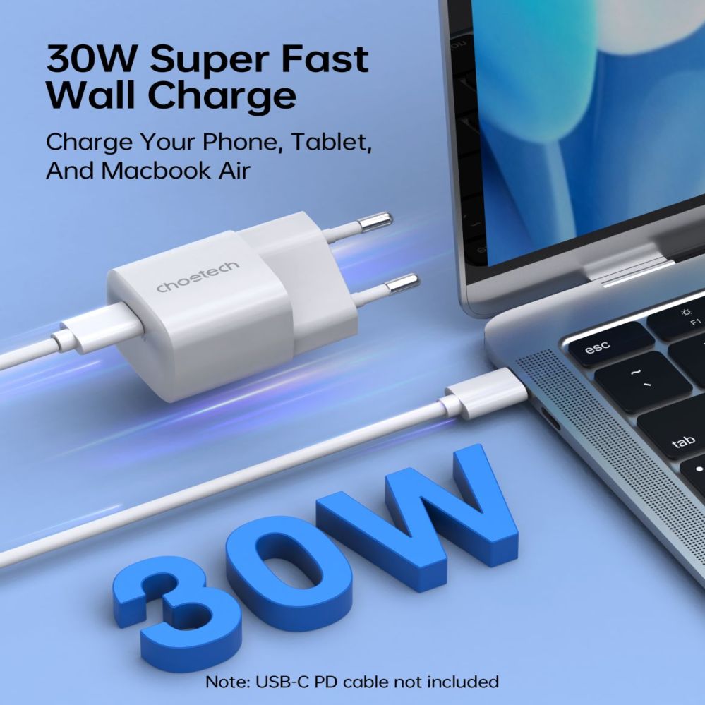 Adaptrid Choetech Choetech PD5007 USB-C PD 30W GaN wall charger - white