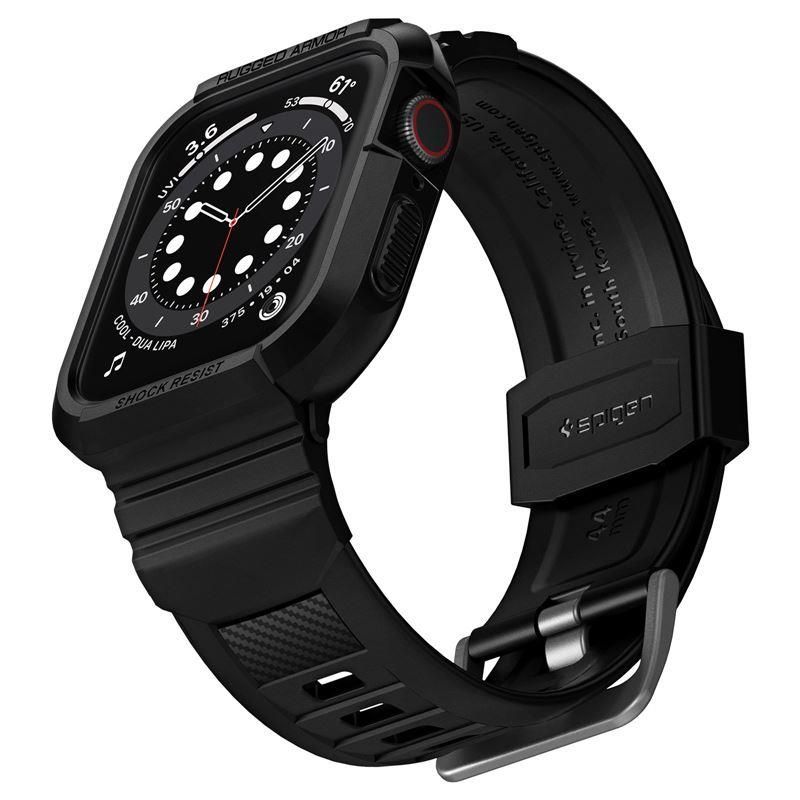 Tagakaaned Spigen Spigen Rugged Armor Pro Case with Strap for Apple Watch 4 / 5 / 6 / 7 / 8 / SE (44/45 mm) - Black