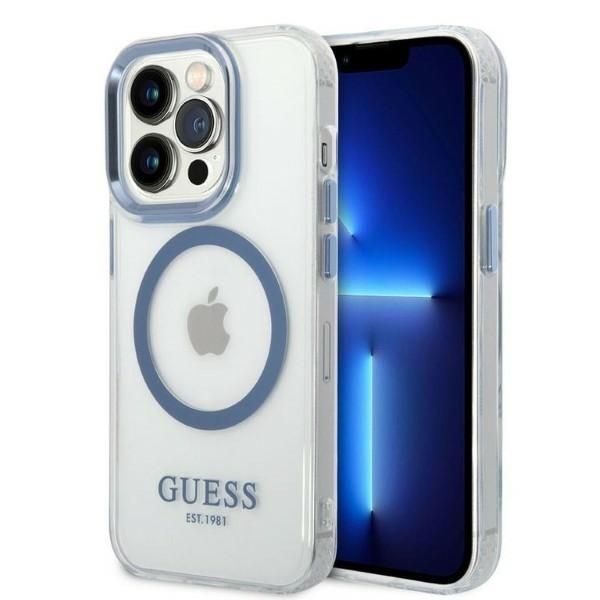Tagakaaned Guess Guess Metal Outline MagSafe case for iPhone 14 Pro - blue