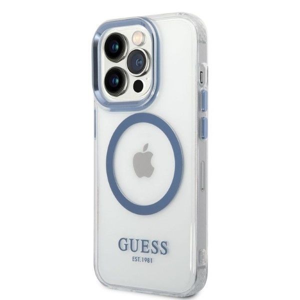 Tagakaaned Guess Guess Metal Outline MagSafe case for iPhone 14 Pro - blue