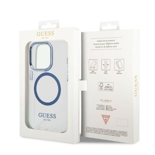 Tagakaaned Guess Guess Metal Outline MagSafe case for iPhone 14 Pro - blue