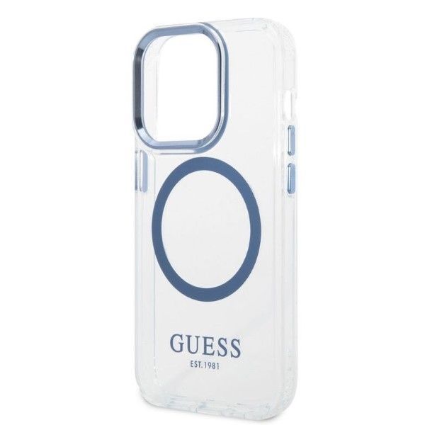 Tagakaaned Guess Guess Metal Outline MagSafe case for iPhone 14 Pro - blue