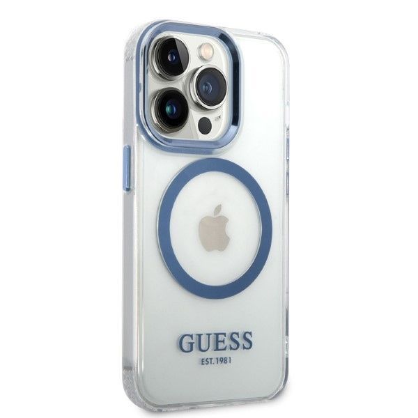 Tagakaaned Guess Guess Metal Outline MagSafe case for iPhone 14 Pro - blue