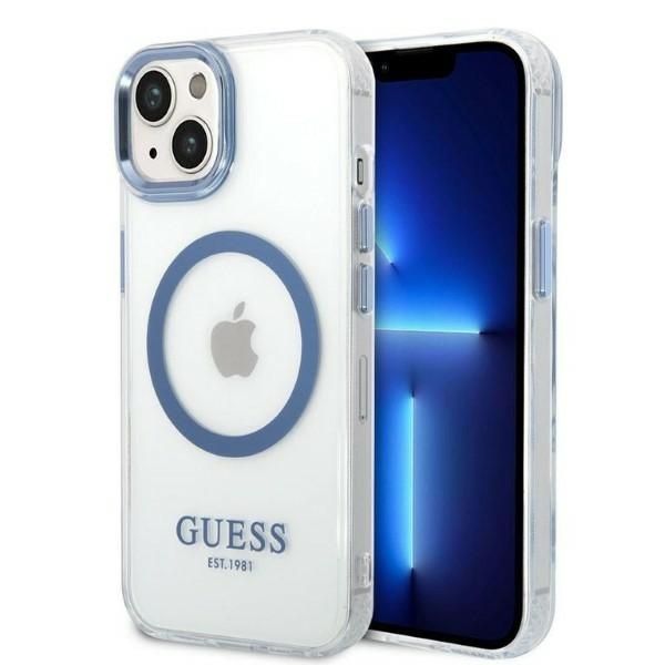 Tagakaaned Guess Guess Metal Outline MagSafe case for iPhone 14 Plus - blue