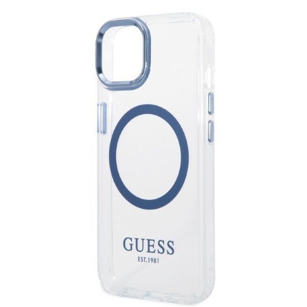 Tagakaaned Guess Guess Metal Outline MagSafe case for iPhone 14 Plus - blue