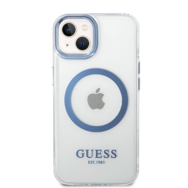 Tagakaaned Guess Guess Metal Outline MagSafe case for iPhone 14 Plus - blue