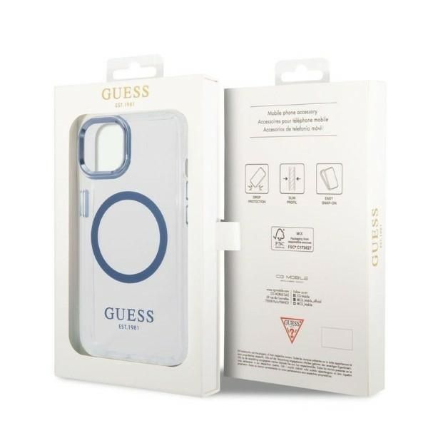 Tagakaaned Guess Guess Metal Outline MagSafe case for iPhone 14 Plus - blue