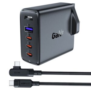 Adapteriai Acefast  Fast charger GaN UK 100W Power Delivery 3x USB C 1x USB - black 